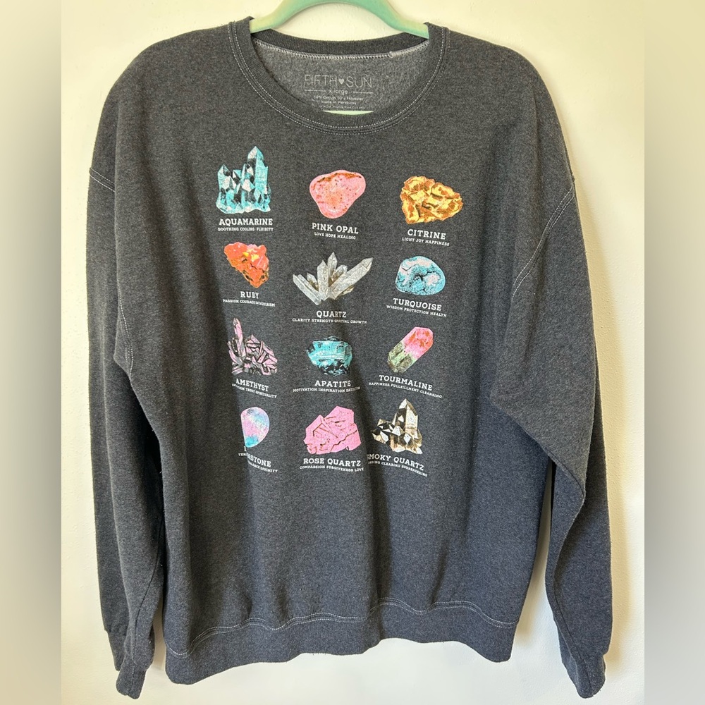 Gray Graphic Sweatshirt with Gemstone Print unisex fit XL
